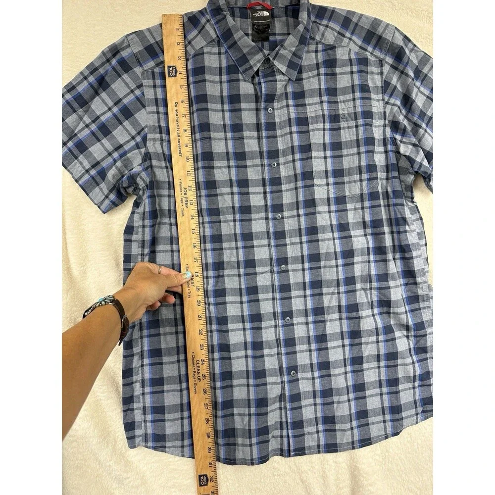 The North Face Shirt Adult Extra Large XL Blue Button Up Short‎ Sleeve Mens